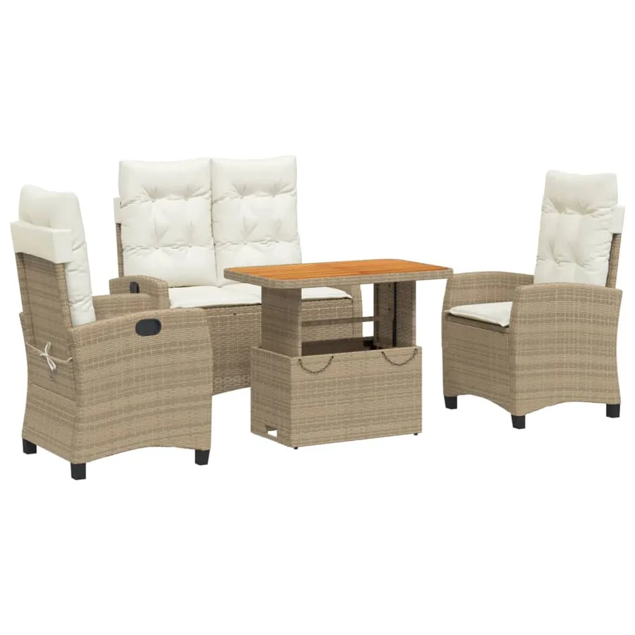 Ensemble à manger de jardin coussins 4 pcs beige résine tressée - 2
