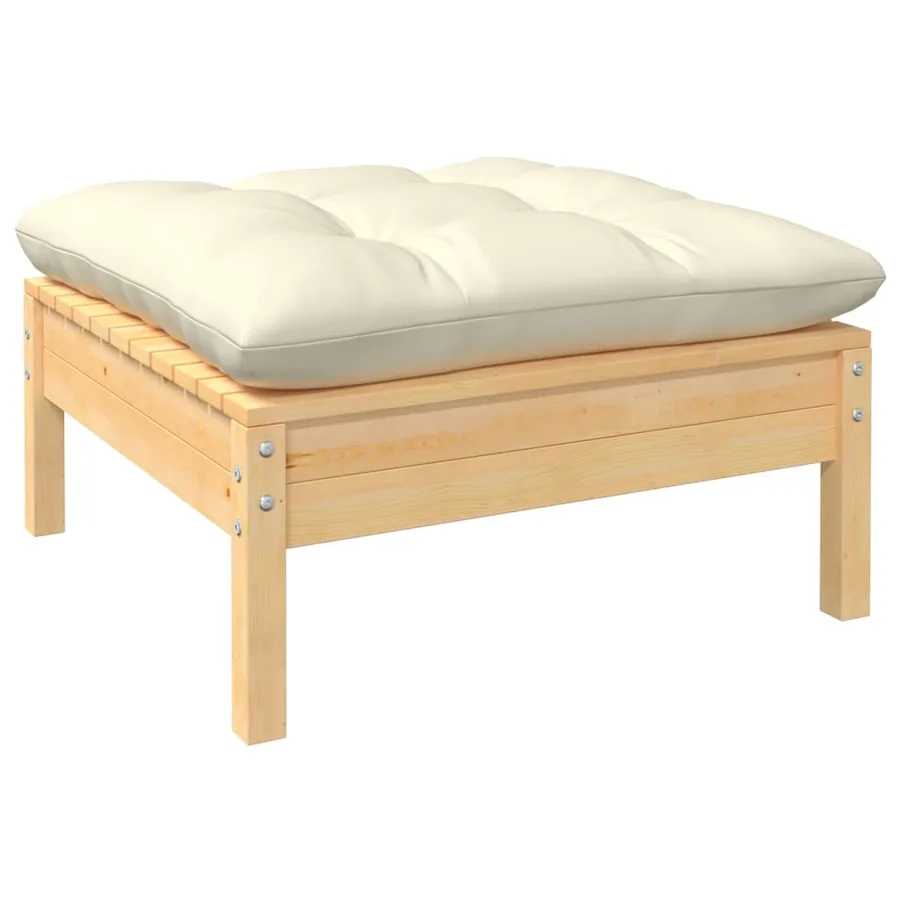 Salon de jardin 7 pcs avec coussins crème bois de pin - 4