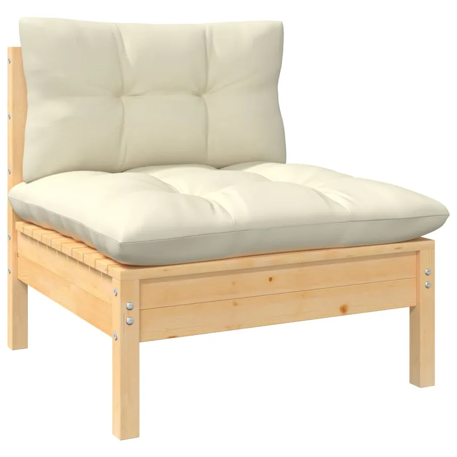 Salon de jardin 7 pcs avec coussins crème bois de pin - 5