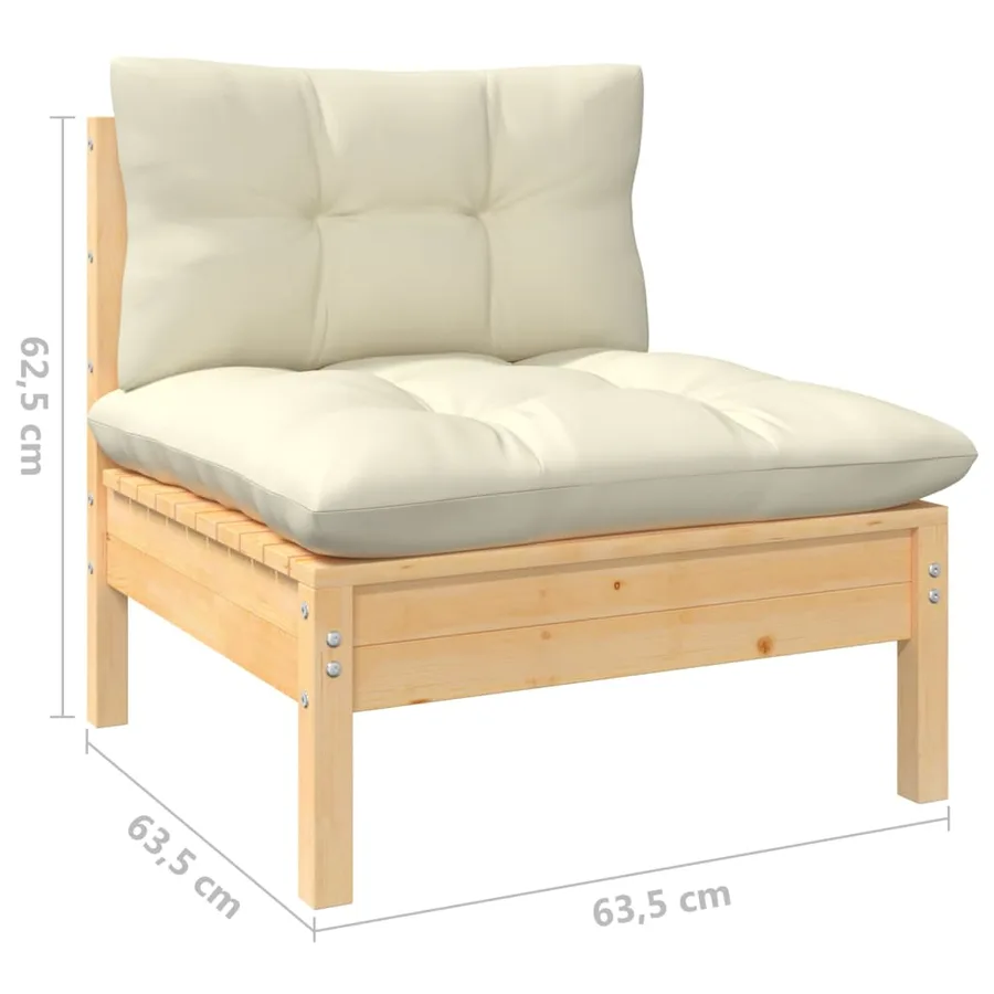 Salon de jardin 7 pcs avec coussins crème bois de pin - 9