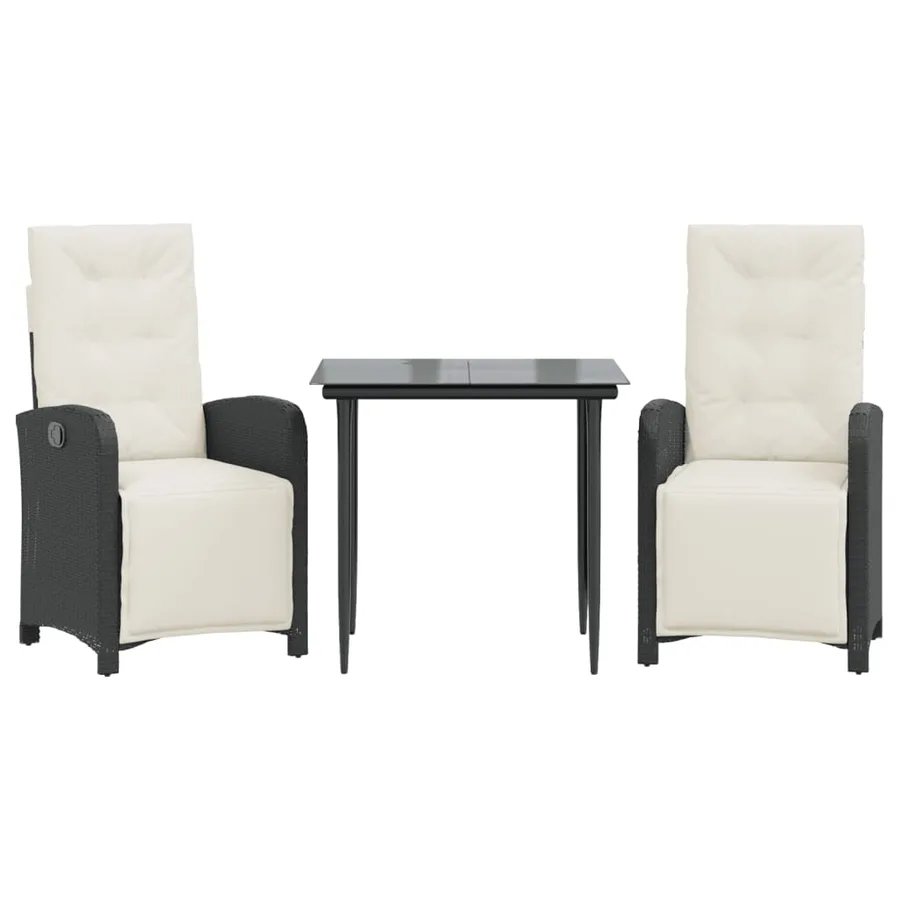 Ensemble de bistro 3 pcs avec coussins noir résine tressée - 2