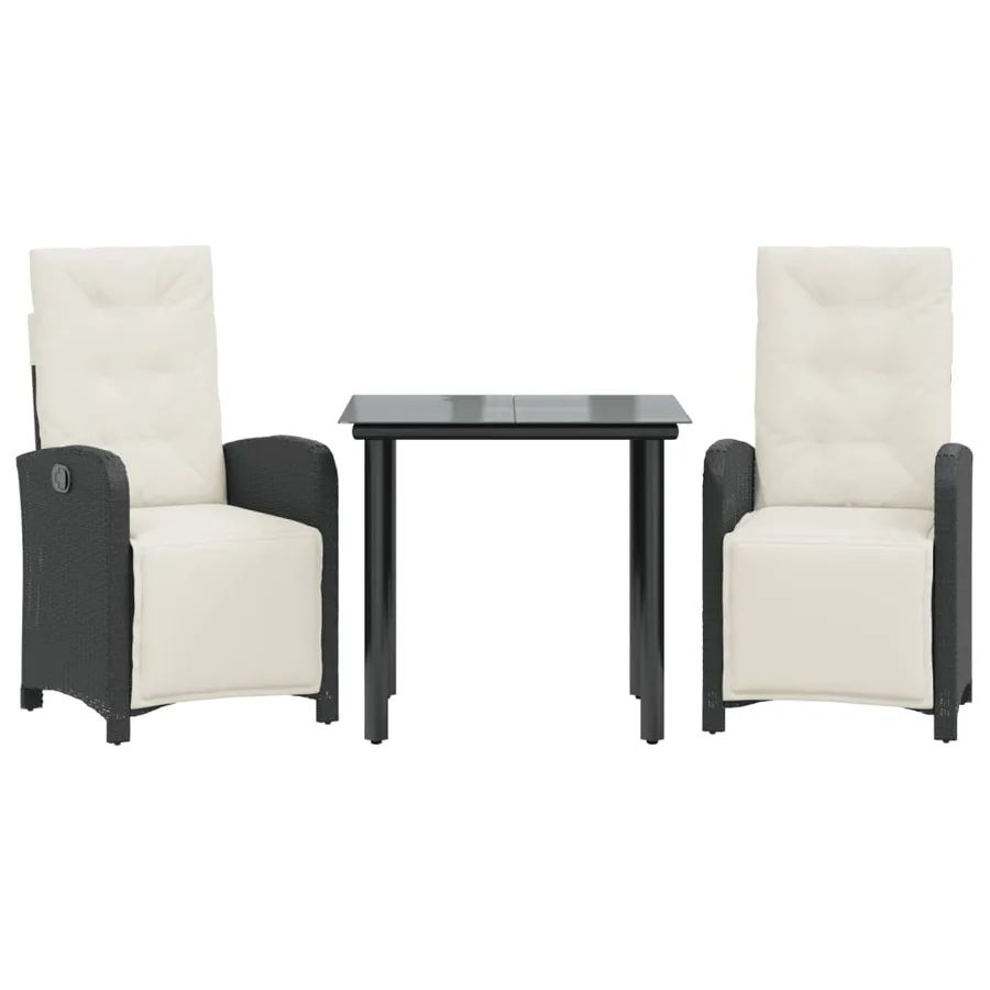 Ensemble de bistro 3 pcs avec coussins noir résine tressée - 2