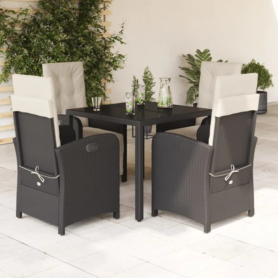 Ensemble à manger de jardin coussins 5pcs Noir Résine tressée