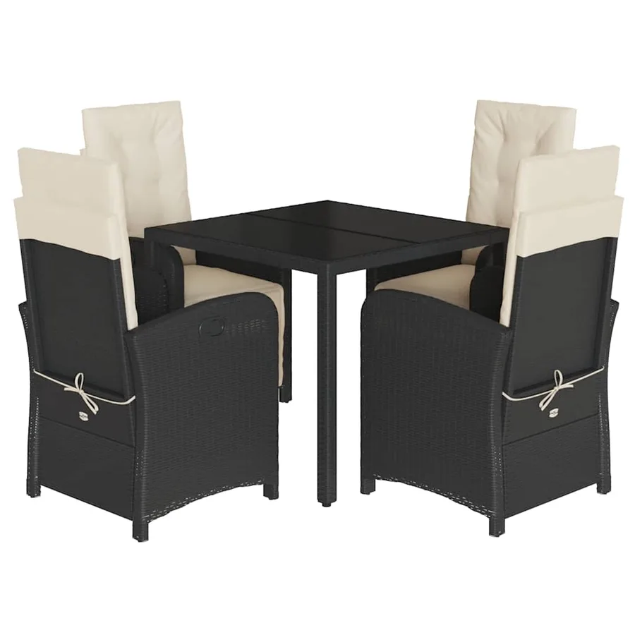 Ensemble à manger de jardin coussins 5pcs Noir Résine tressée - 2