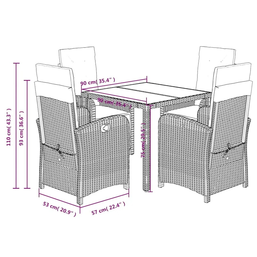 Ensemble à manger de jardin coussins 5pcs Noir Résine tressée - 9
