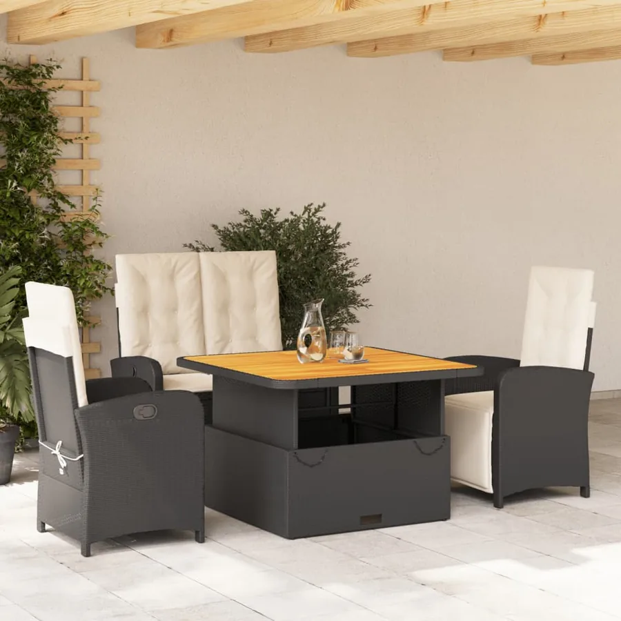 Ensemble à manger de jardin 4 pcs avec coussins noir