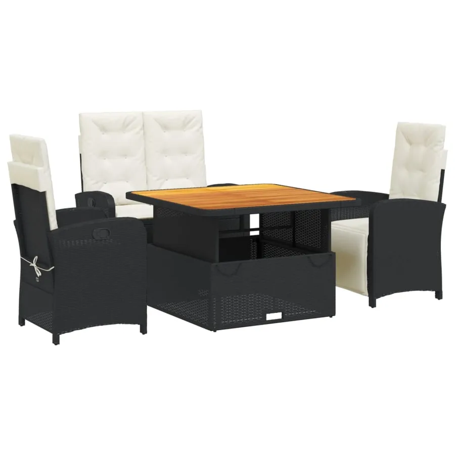 Ensemble à manger de jardin 4 pcs avec coussins noir - 2