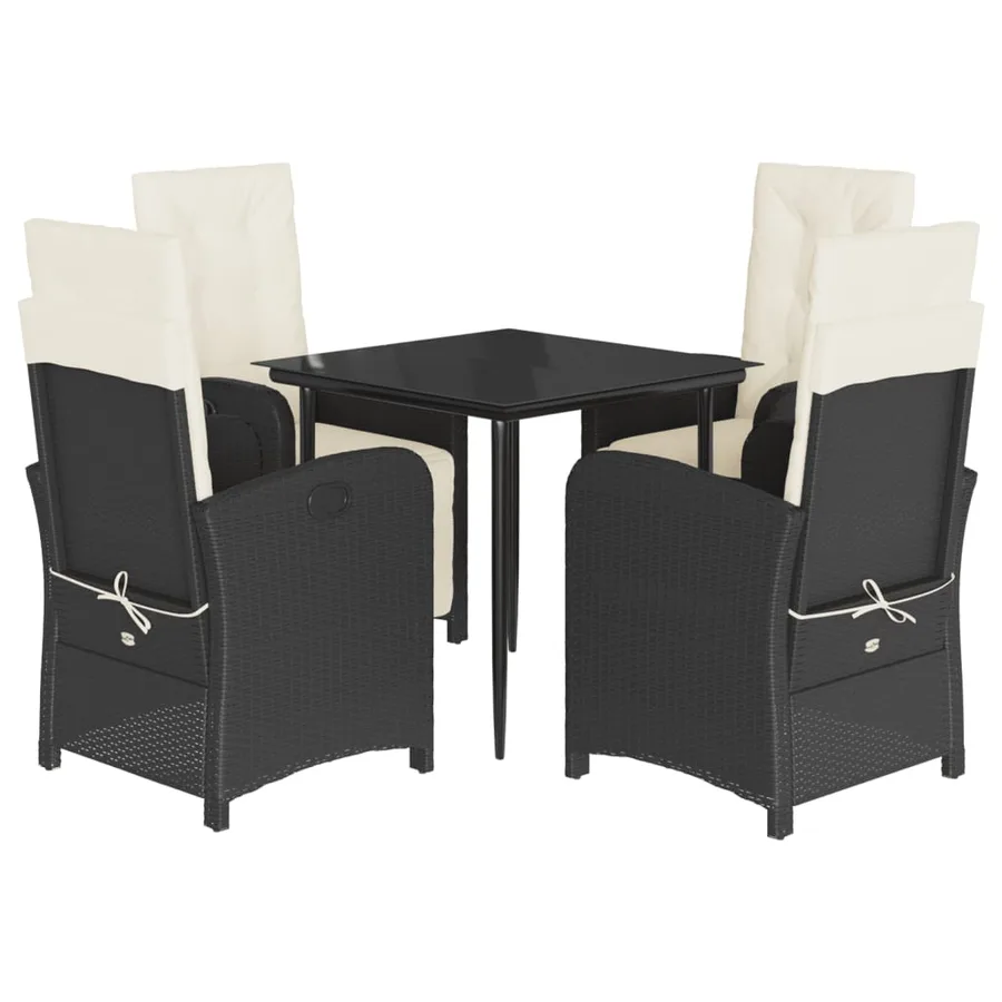 Ensemble à manger de jardin coussins 5pcs Noir Résine tressée - 2