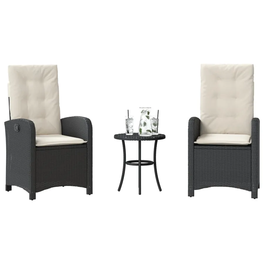 Ensemble de bistro 3 pcs avec coussins noir résine tressée