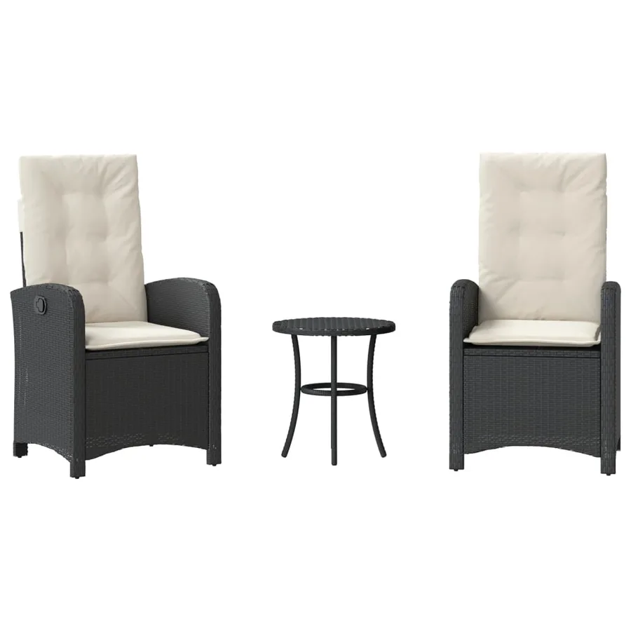 Ensemble de bistro 3 pcs avec coussins noir résine tressée - 2