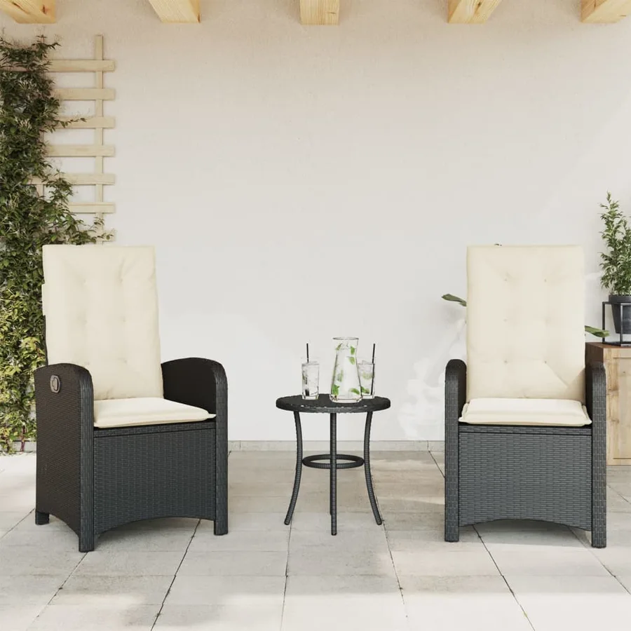 Ensemble de bistro 3 pcs avec coussins noir résine tressée - 3
