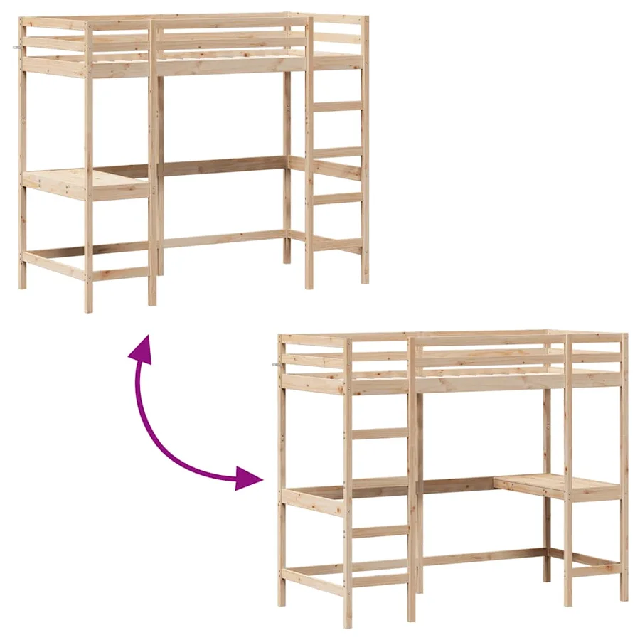 Lit superposé sans matelas 90x190 cm bois massif de pin - 7