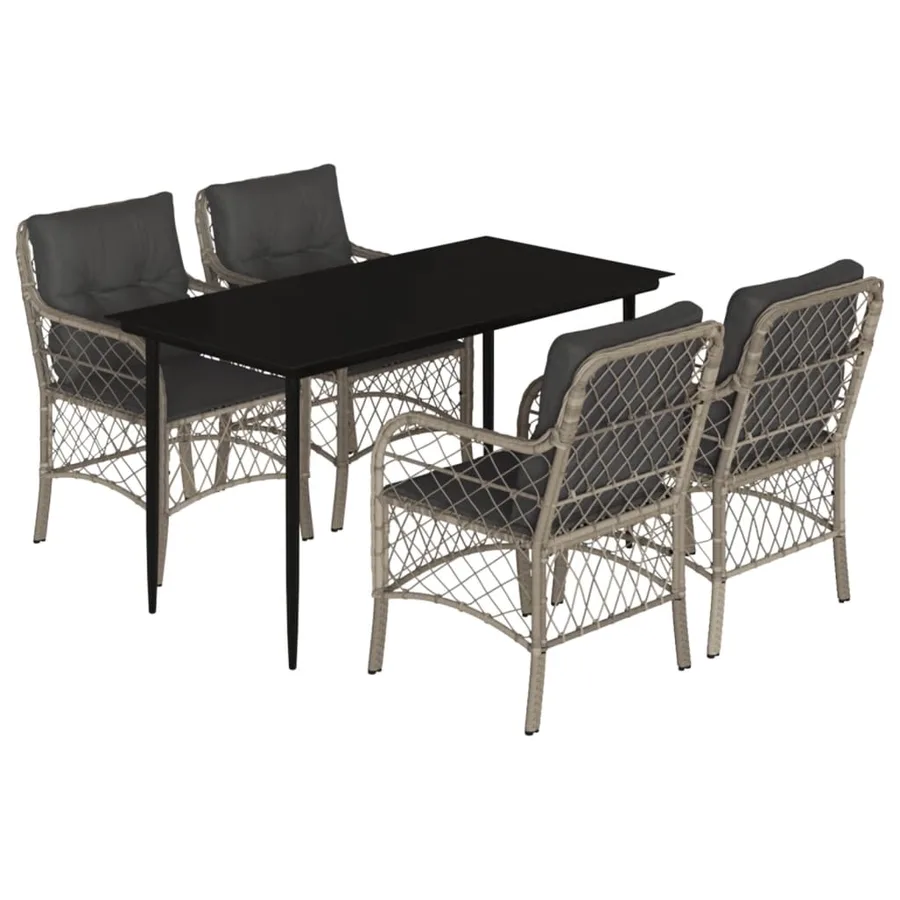 Ensemble à manger de jardin et coussins 5 pcs gris clair rotin - 2