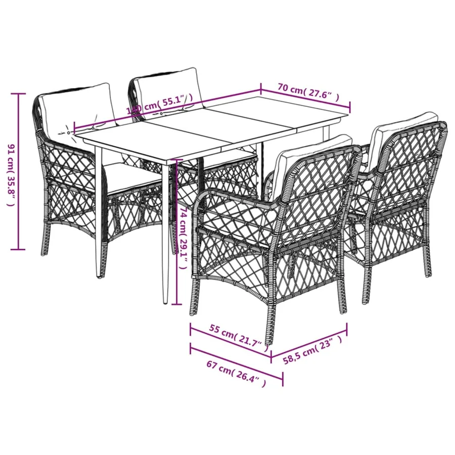 Ensemble à manger de jardin et coussins 5 pcs gris clair rotin - 7