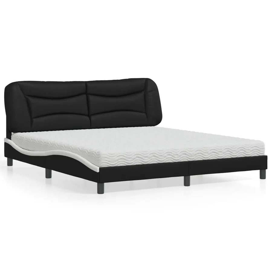 Lit avec matelas Hvar noir et blanc 180x200 cm similicuir