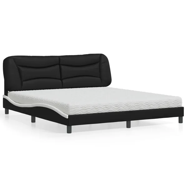 Lit avec matelas Hvar noir et blanc 180x200 cm similicuir