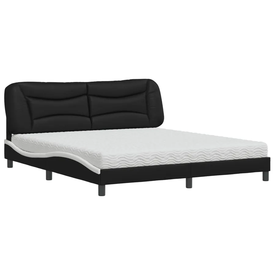 Lit avec matelas Hvar noir et blanc 180x200 cm similicuir - 2
