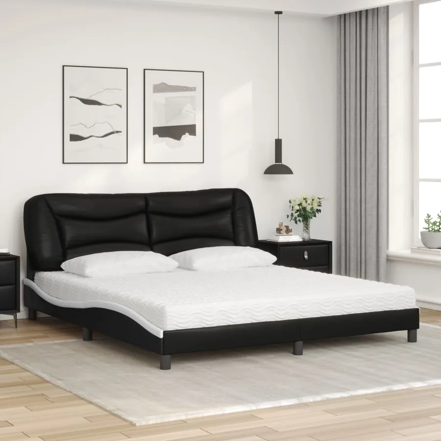 Lit avec matelas Hvar noir et blanc 180x200 cm similicuir - 3