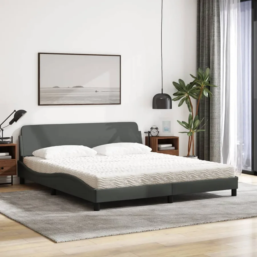 Lit avec matelas Dover gris foncé 180x200 cm tissu - 3