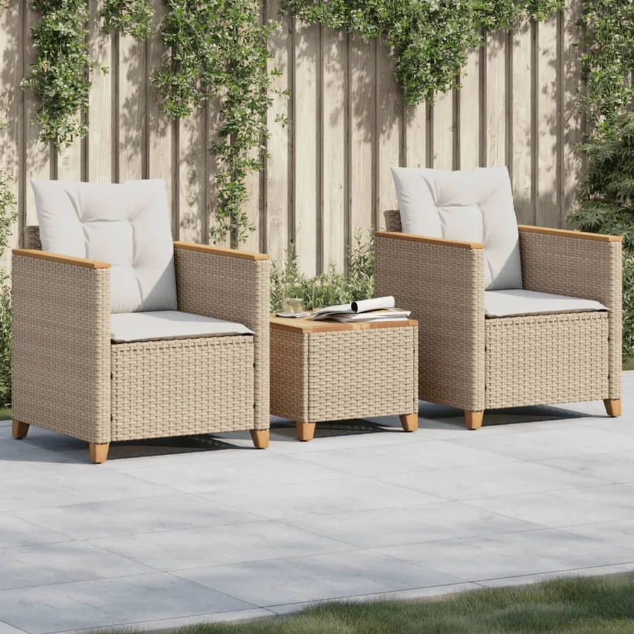 Ensemble de bistro 3 pcs coussins beige résine tressée acacia