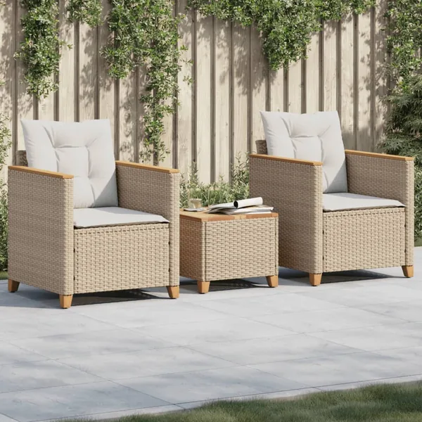 Ensemble de bistro 3 pcs coussins beige résine tressée acacia