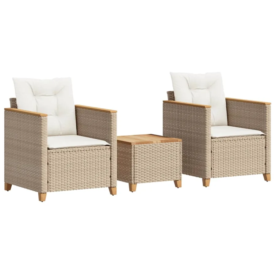 Ensemble de bistro 3 pcs coussins beige résine tressée acacia - 2