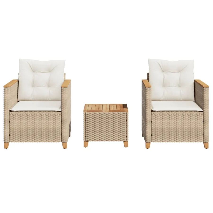 Ensemble de bistro 3 pcs coussins beige résine tressée acacia - 3