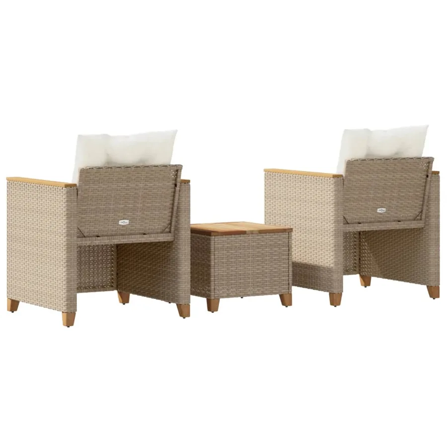 Ensemble de bistro 3 pcs coussins beige résine tressée acacia - 5