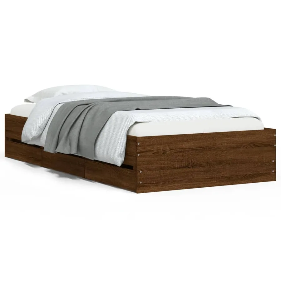 Cadre de lit avec tiroirs sans matelas chêne marron 75x190 cm - 2