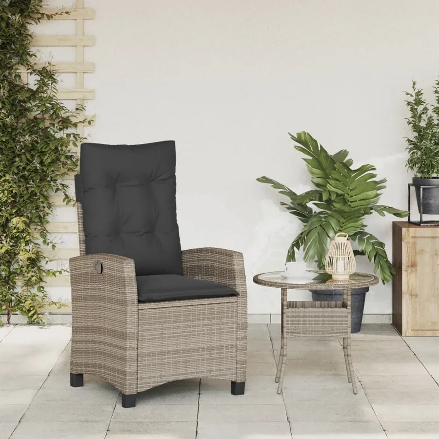 Chaise inclinable de jardin avec coussins gris résine tressée - 3