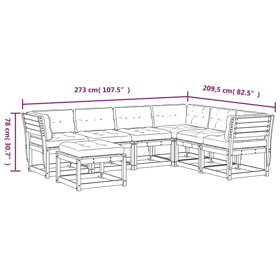 Salon de jardin 7 pcs avec coussins Bois de pin massif - 9