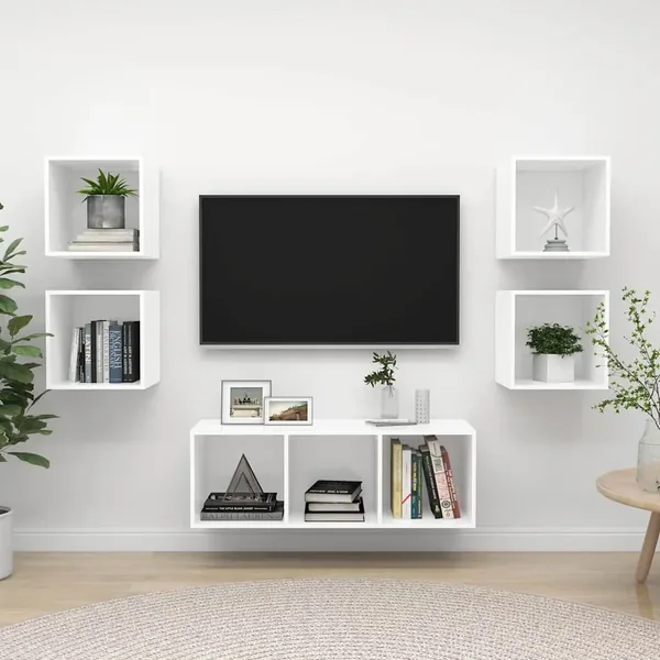 Ensemble de meuble TV 5 pcs Blanc Bois d'ingénierie
