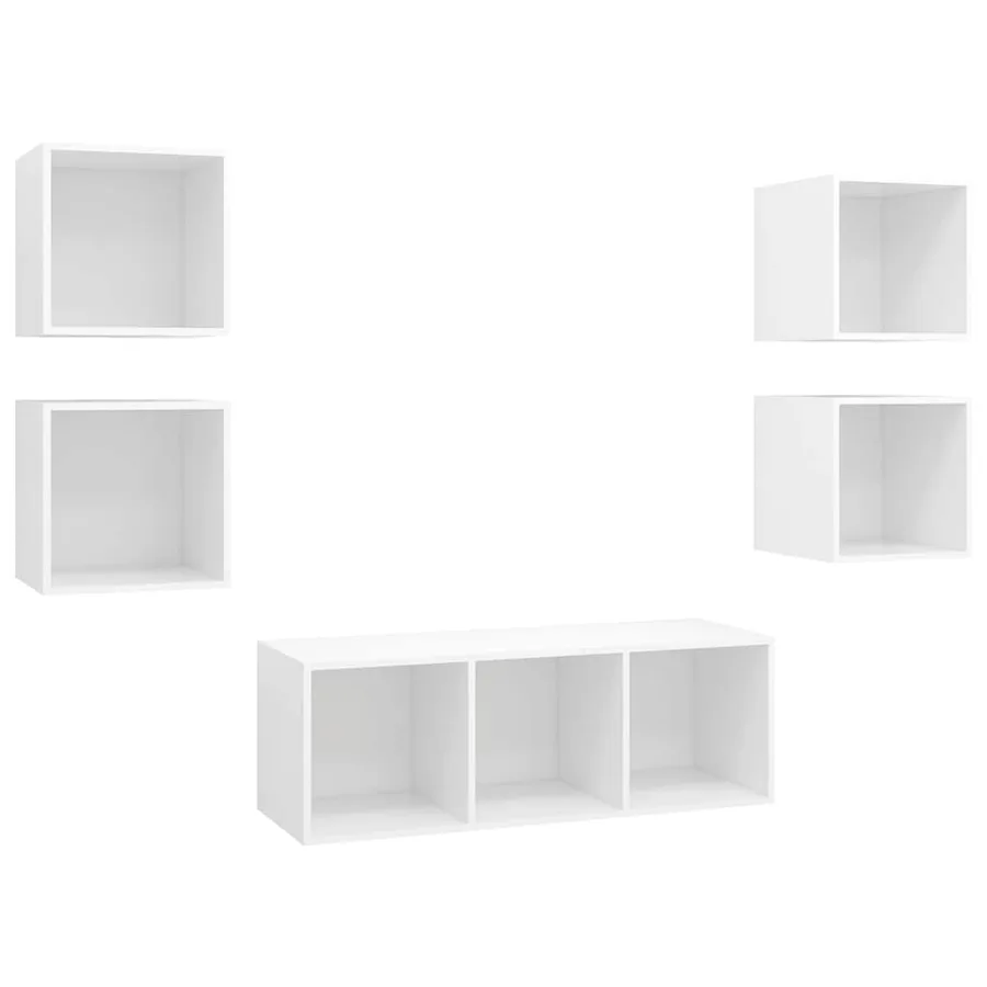 Ensemble de meuble TV 5 pcs Blanc Bois d'ingénierie - 2