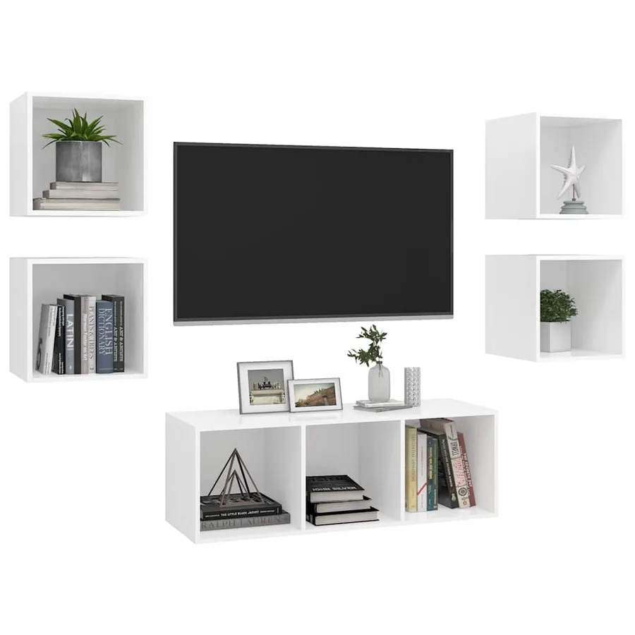 Ensemble de meuble TV 5 pcs Blanc Bois d'ingénierie - 3