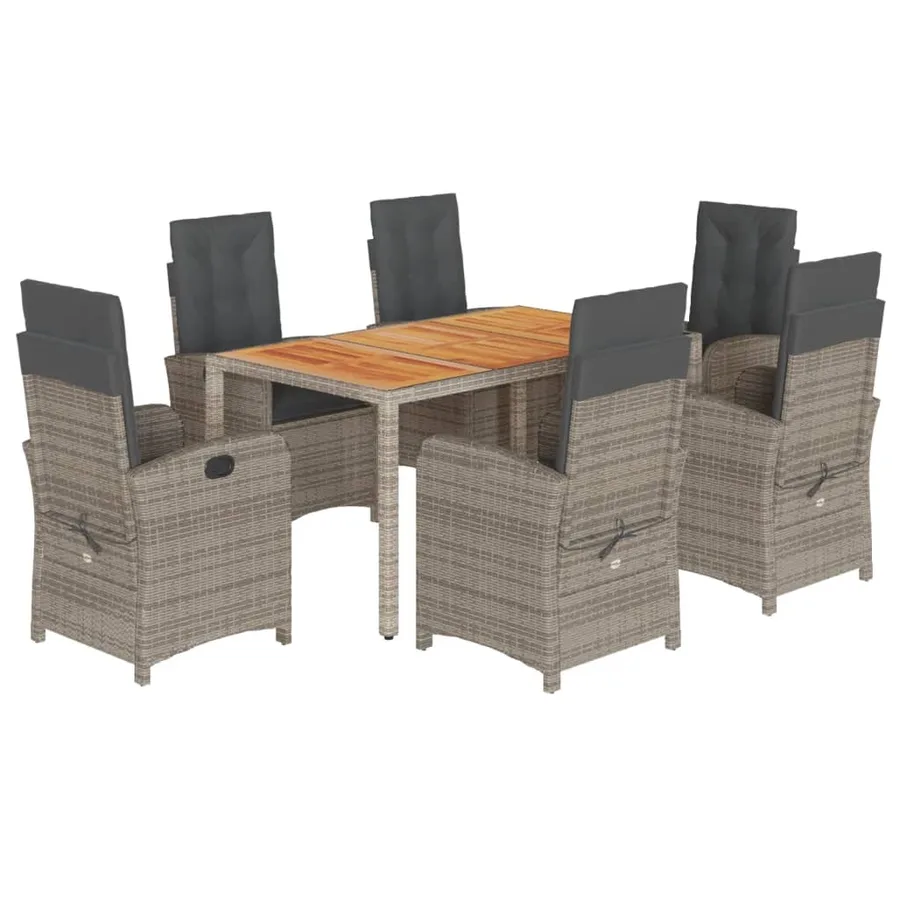 Ensemble à manger de jardin et coussins 7 pcs gris rotin - 2