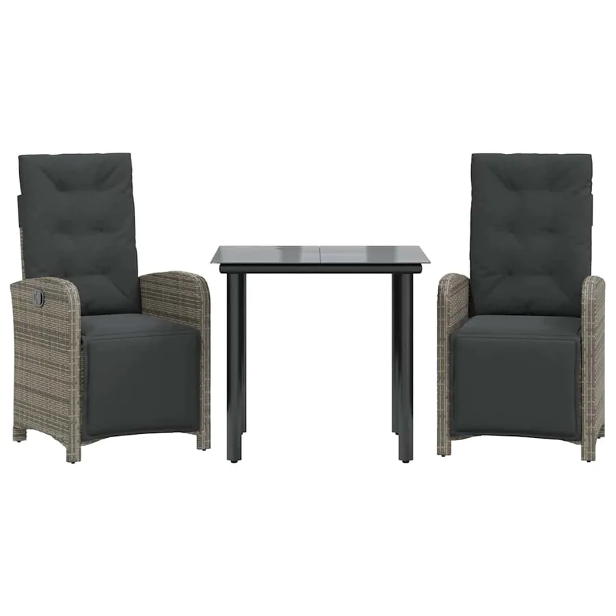 Ensemble de bistro 3 pcs avec coussins gris résine tressée - 2
