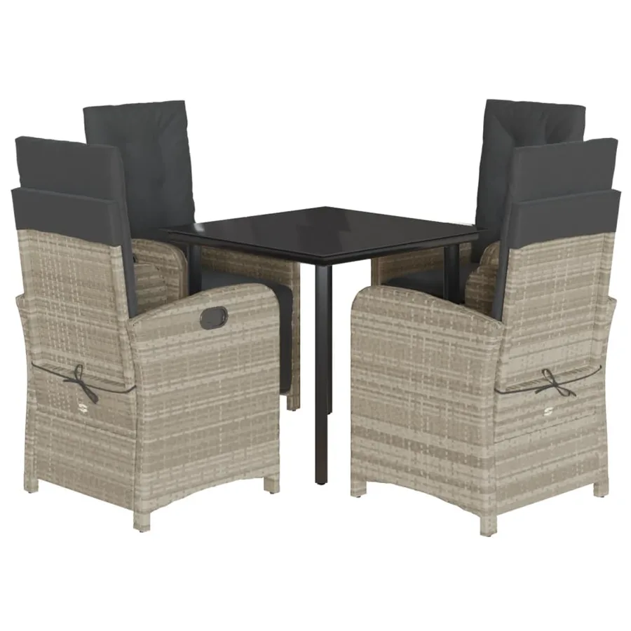 Ensemble à manger de jardin et coussins 5 pcs gris clair rotin - 2
