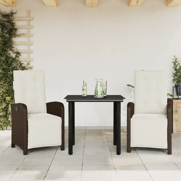 Ensemble de bistro 3 pcs avec coussins marron résine tressée