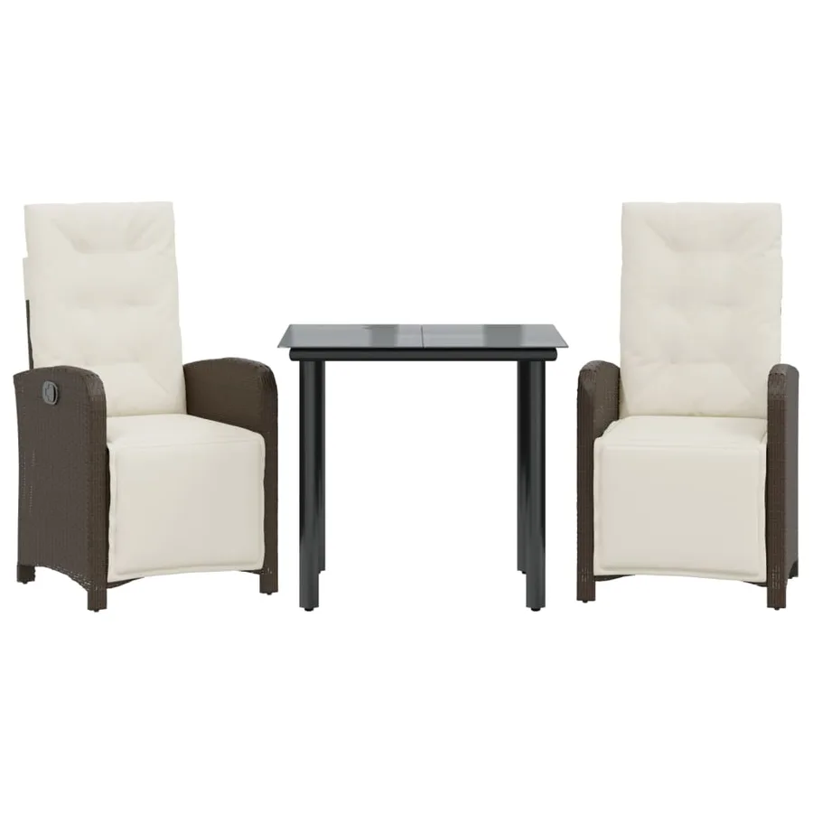 Ensemble de bistro 3 pcs avec coussins marron résine tressée - 2