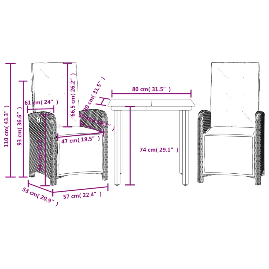 Ensemble de bistro 3 pcs avec coussins marron résine tressée - 9