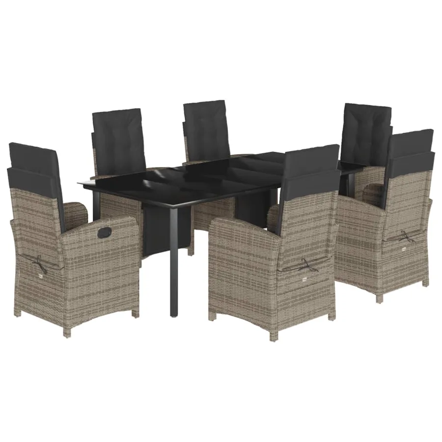 Ensemble à manger de jardin et coussins 7 pcs gris rotin - 2