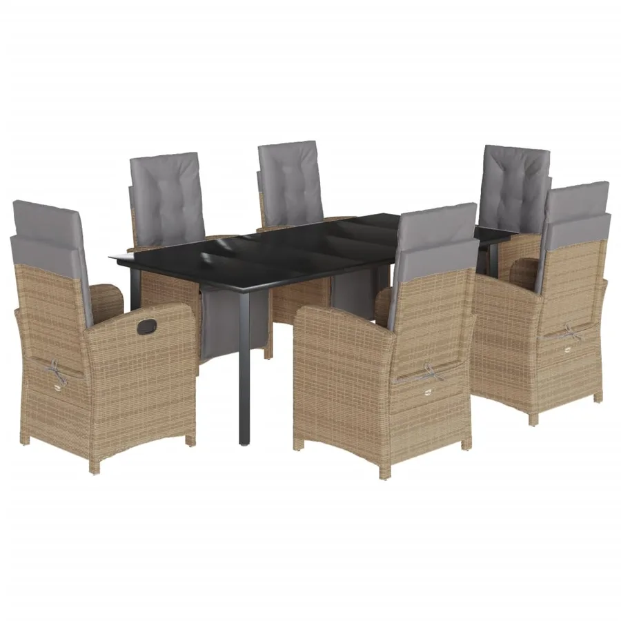 Ensemble à manger de jardin et coussins 7 pcs beige poly rotin - 2