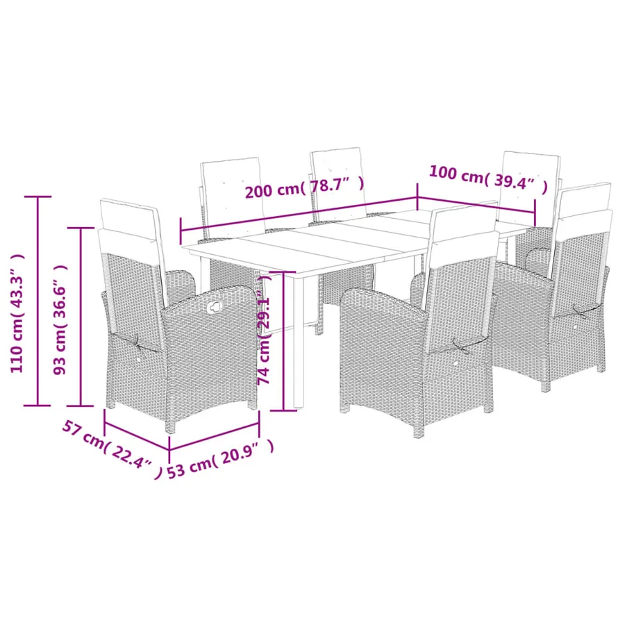 Ensemble à manger de jardin et coussins 7 pcs beige poly rotin - 9