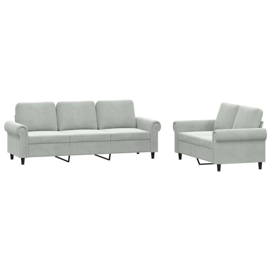 Ensemble de canapés 2 pcs avec coussins Gris clair Velours - 2
