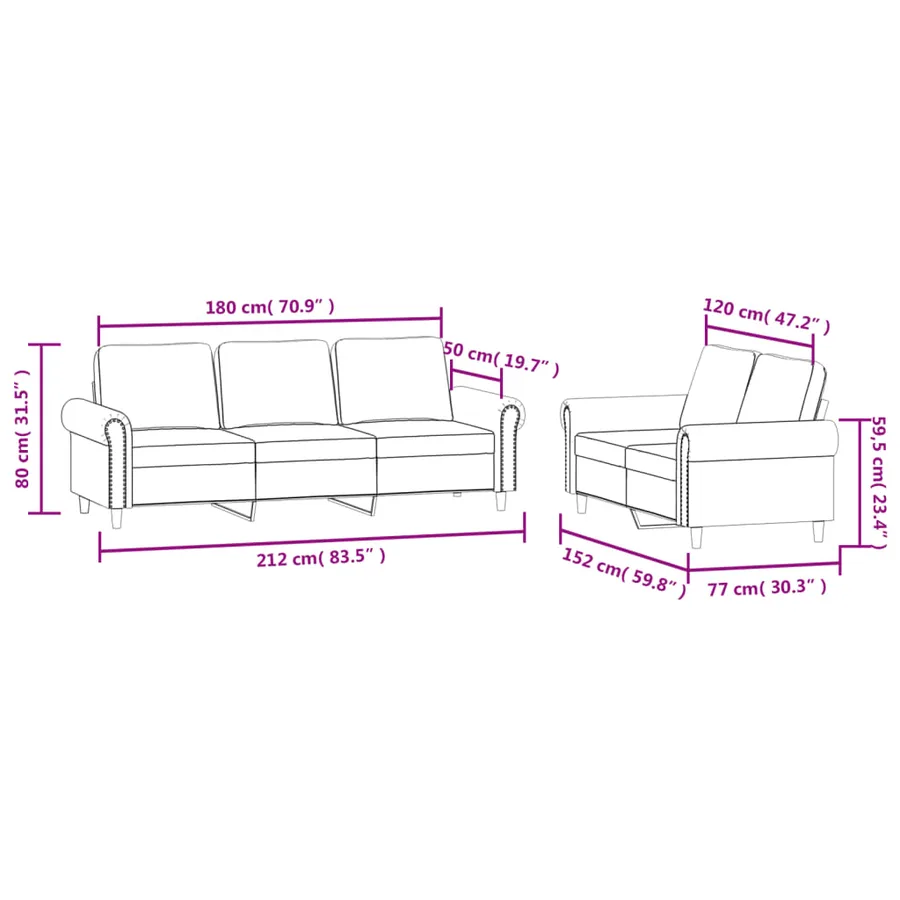 Ensemble de canapés 2 pcs avec coussins Gris clair Velours - 7