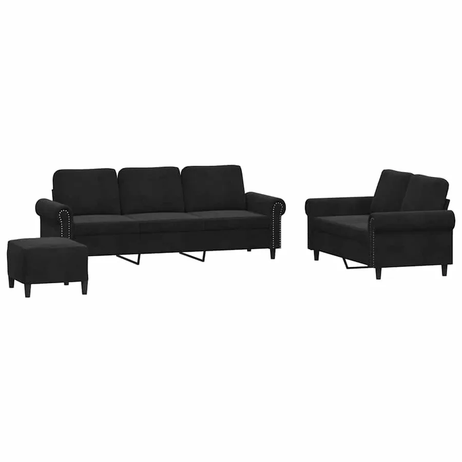 Ensemble de canapés 3 pcs avec coussins Noir Velours - 2