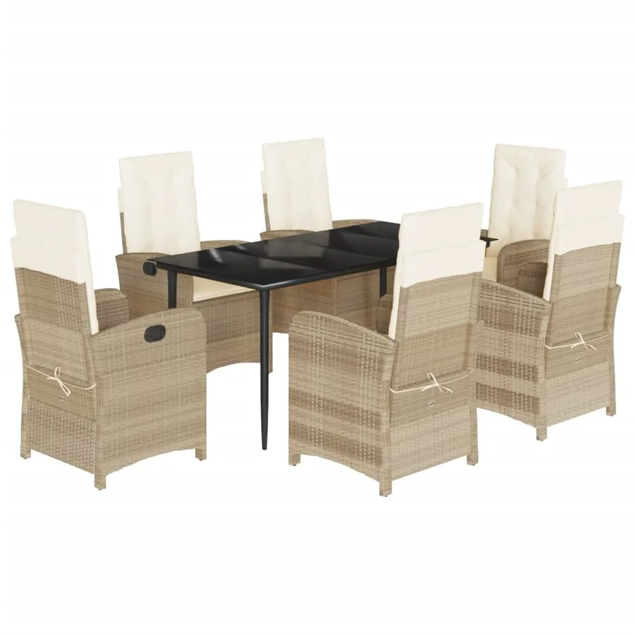 Ensemble à manger de jardin et coussins 7 pcs beige poly rotin - 2