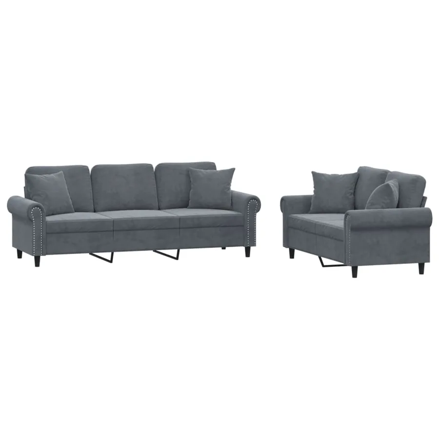 Ensemble de canapés 2 pcs avec coussins gris foncé velours - 2