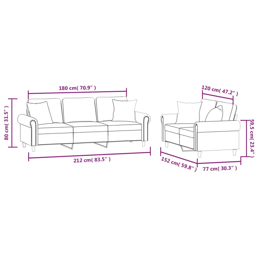 Ensemble de canapés 2 pcs avec coussins gris foncé velours - 8