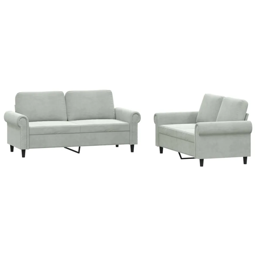 Ensemble de canapés 2 pcs avec coussins Gris clair Velours - 2
